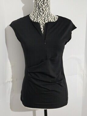Athleta Black Cap-Sleeve Zip Front Top